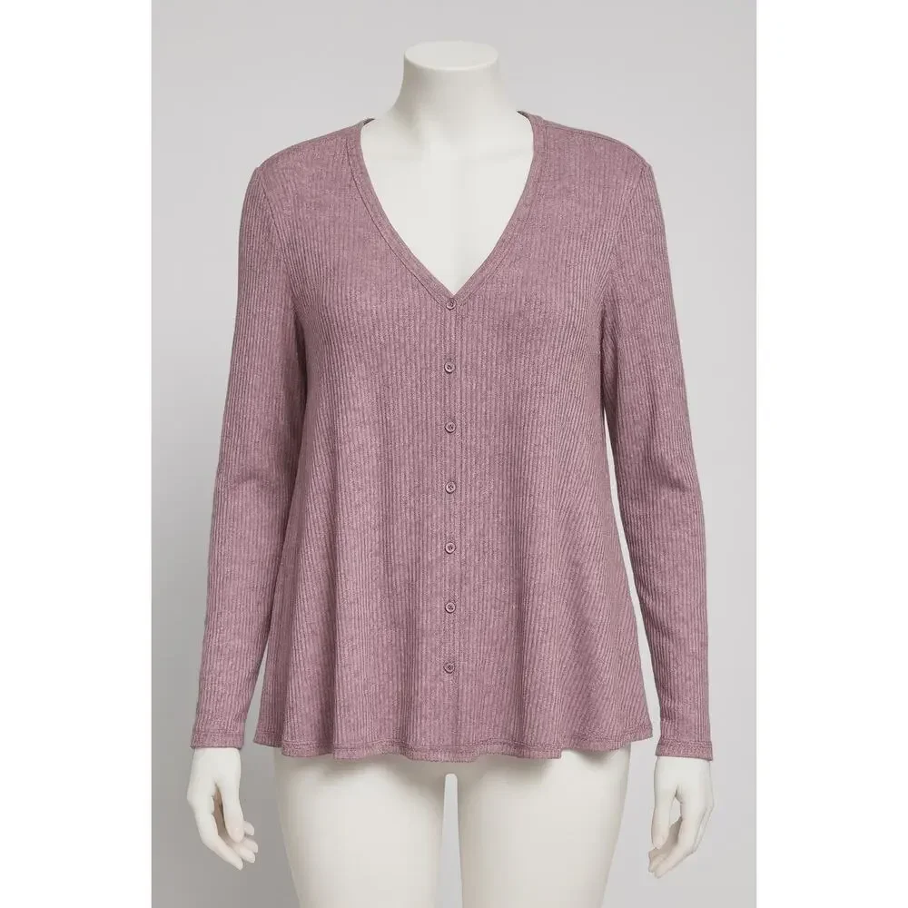 LANE BRYANT V NECK SWEATER FAUX CARDIGAN RIBBED PURPLE SIZE 26/28